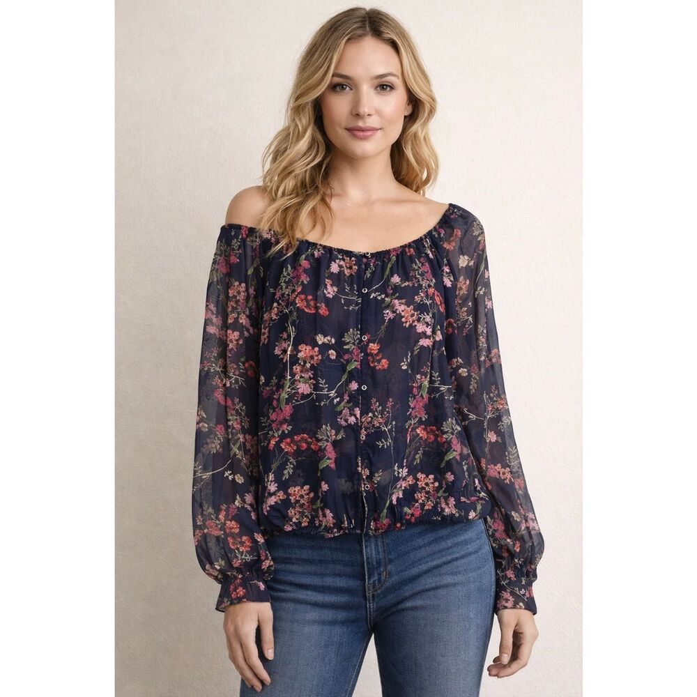 Future Vintage Sheer Floral Blouse Italian Fabrics RARE Women’s Size Large